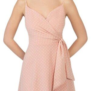 Pink Polka Dot Sleeveless Wrap Dress With Bow Detail & Zipper Closure